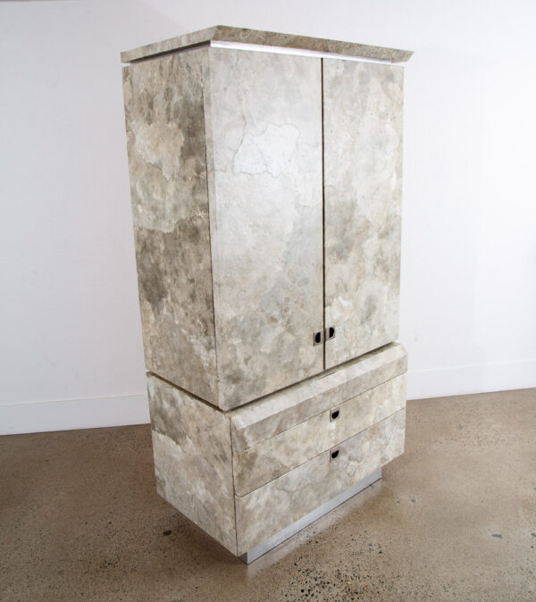 Mid Century Post Modern Dresser Armoire Highboy Stone Marble Metal Frame 1980 - Image 5
