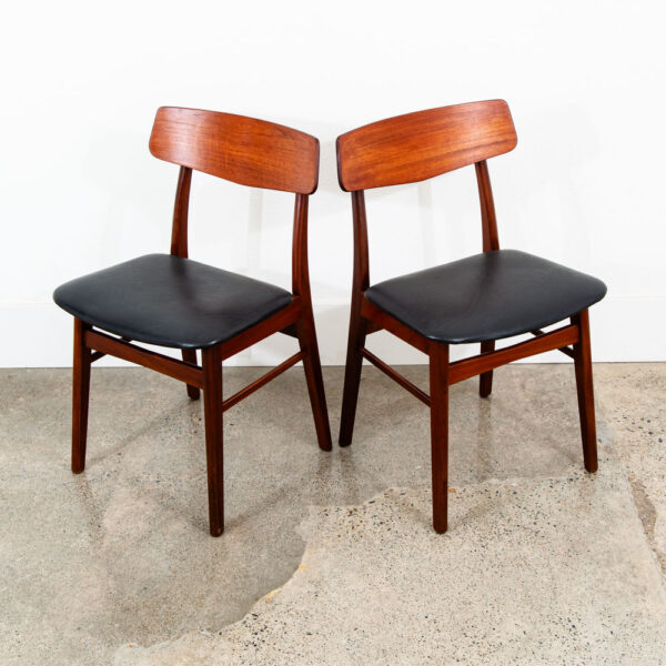 Mid Century Danish Modern Dining Chairs Black Leather Set 2 Pair Teak Elgaard NM