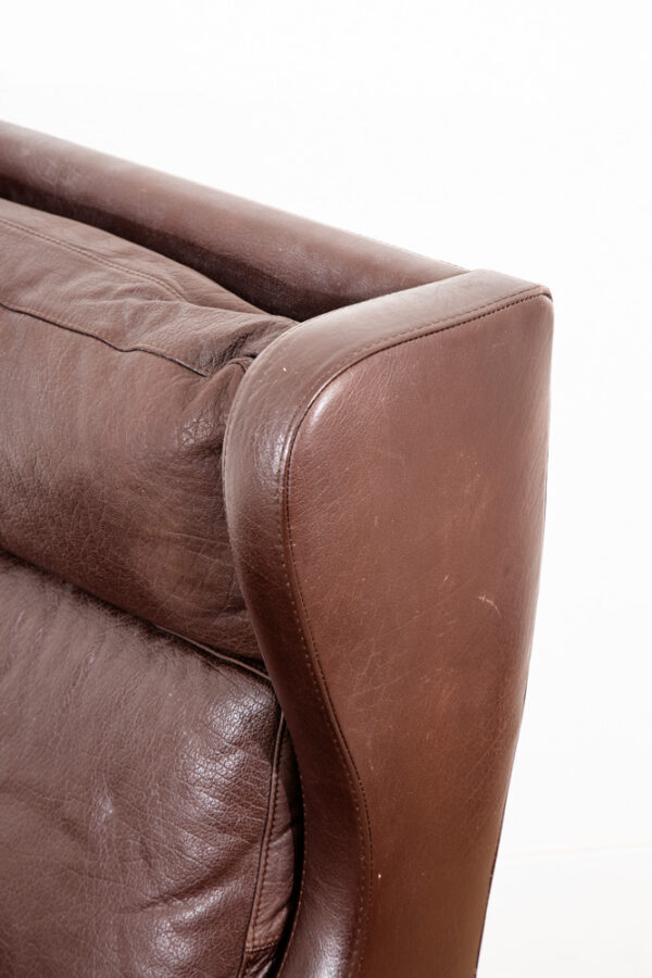 Mid Century Danish Modern Lounge Chair Wingback Brown Leather High Back Seat Mcm - Image 5