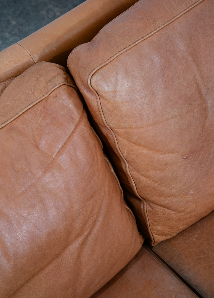 Mid Century Danish Modern Sofa Couch 3 Seater Stouby Leather Tan Denmark 80 in - Image 10