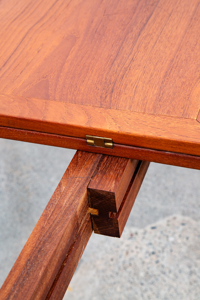 Mid Century Denmark Modern Dining Table Flip Top Teak Draw Frame Extension Brass - Image 10