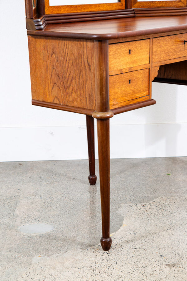 Mid Century Danish Modern Vanity Table Desk Oak Mirror Locking Drawers Vintage - Image 9