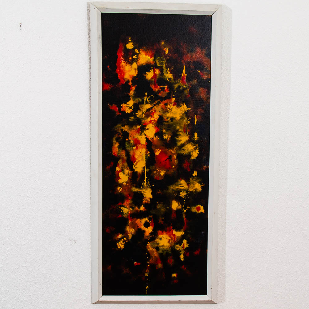 Mid Century Modern Original Art Abstract Expressionism Painting Black Yellow Mcm