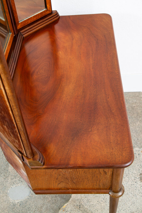 Mid Century Danish Modern Vanity Table Desk Oak Mirror Locking Drawers Vintage - Image 6