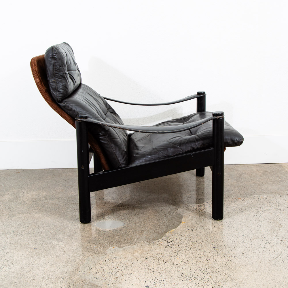 Mid Century Danish Modern Lounge Chair Black Leather Armchair Soren Nissen 70s - Image 3