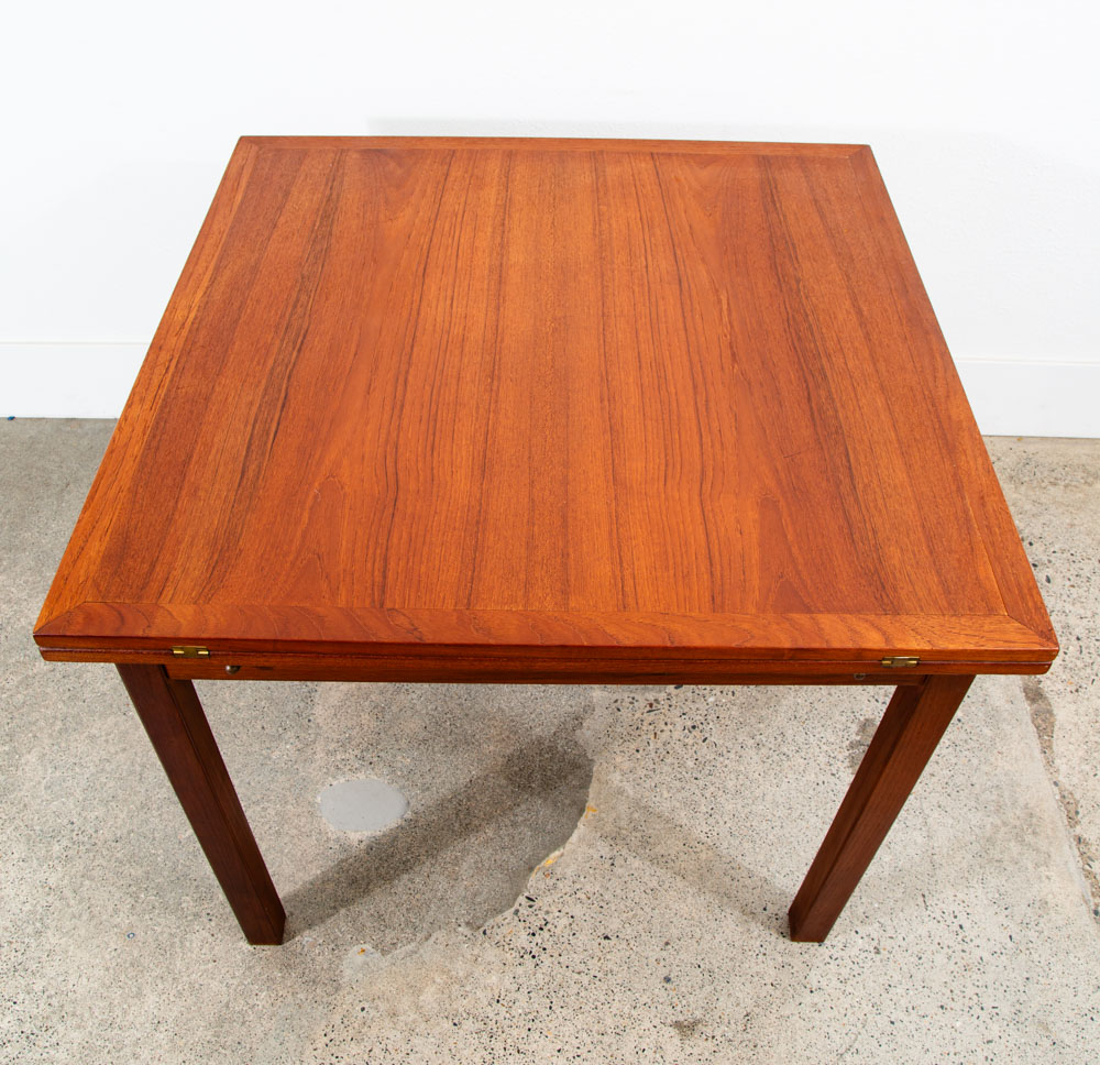 Mid Century Denmark Modern Dining Table Flip Top Teak Draw Frame Extension Brass