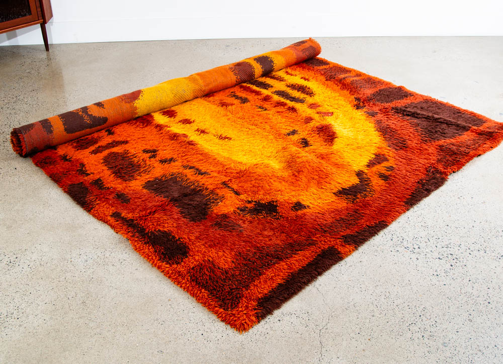 Mid Century Modern Shag Rug Ege Rya Abstract Orange Red Wool 142x93 Area Mcm XL - Image 2