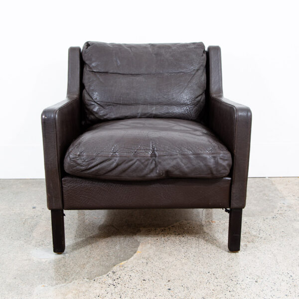 Mid Century Danish Modern Lounge Chair Black Leather Arm Denmark Mcm Armchair NM - Image 2