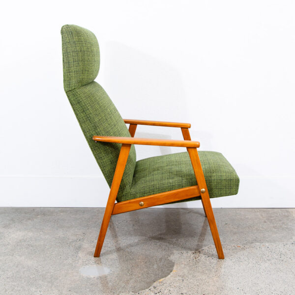Mid Century Danish Modern Lounge Chair Armchair Green Arms Mcm Denmark Highback - Image 2