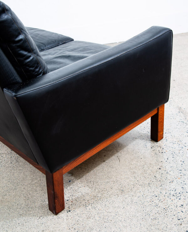 Mid Century Danish Modern Sofa Couch 3 Seater Leather Black Wood Denmark 74 in - Image 10