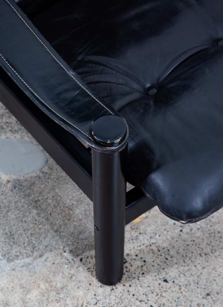 Mid Century Danish Modern Lounge Chair Black Leather Armchair Soren Nissen 70s - Image 8