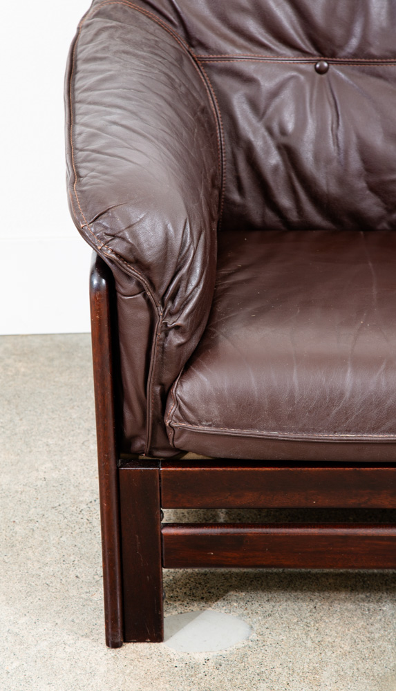 Mid Century Danish Modern Lounge Chairs Armchairs Set Cane Brown Leather Denmark - Image 11