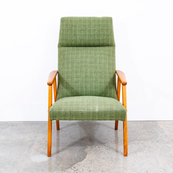 Mid Century Danish Modern Lounge Chair Armchair Green Arms Mcm Denmark Highback - Image 4