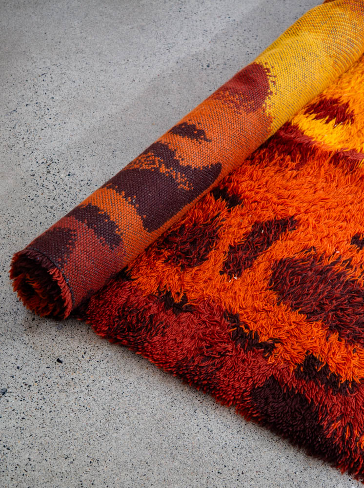 Mid Century Modern Shag Rug Ege Rya Abstract Orange Red Wool 142x93 Area Mcm XL - Image 9