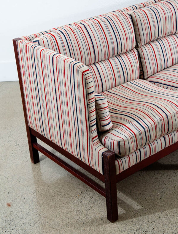 Mid Century Danish Modern Sofa Couch Highback 3 Seat Denmark White Blue Red Wood - Image 5