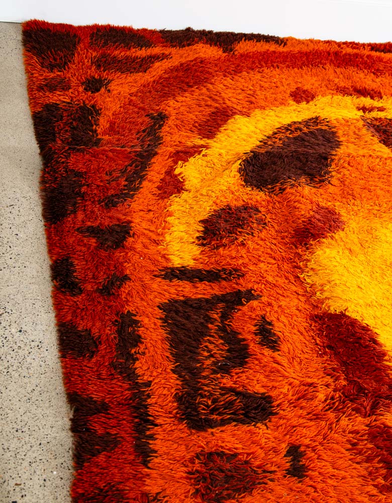 Mid Century Modern Shag Rug Ege Rya Abstract Orange Red Wool 142x93 Area Mcm XL - Image 8