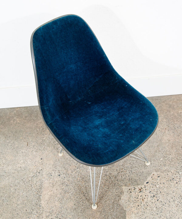 Mid Century Modern Side Shell Chair Herman Miller Eames Eiffel Base Blue Mohair - Image 8