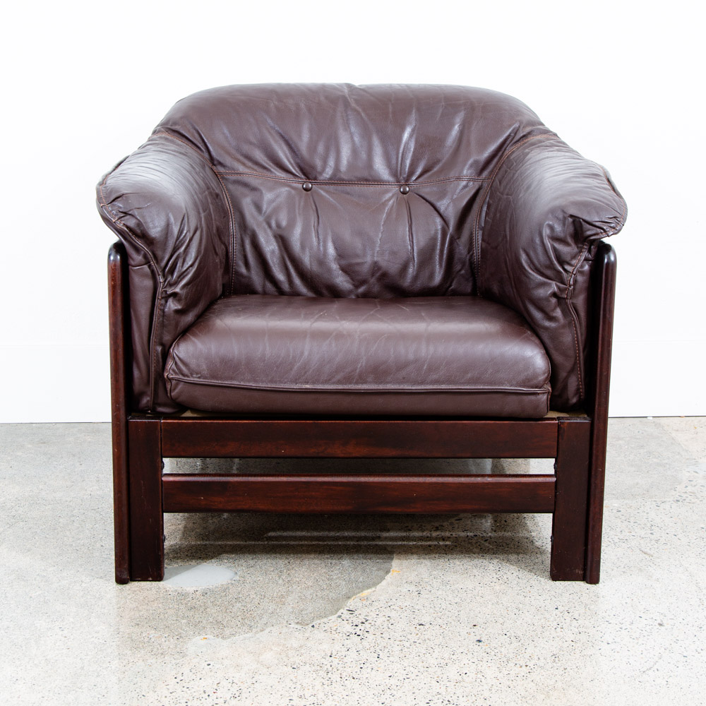 Mid Century Danish Modern Lounge Chairs Armchairs Set Cane Brown Leather Denmark - Image 6