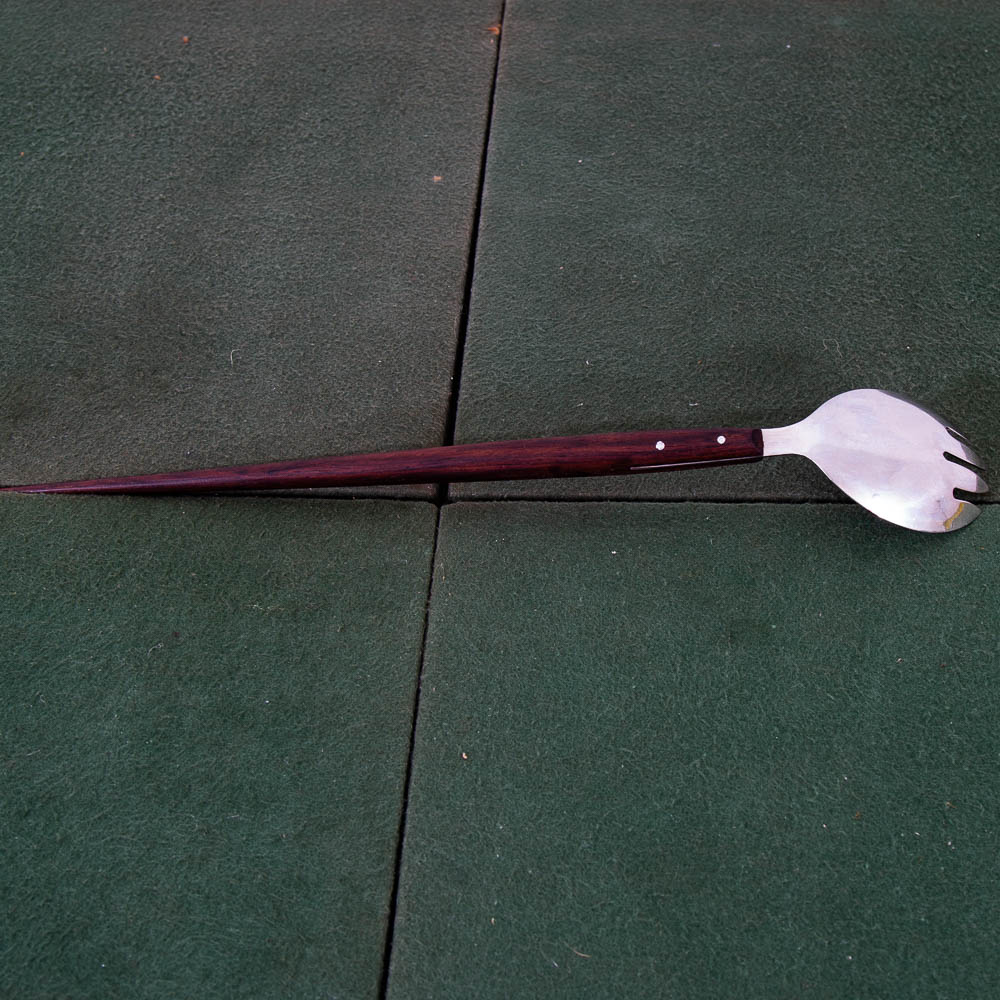 Mid Century Danish Modern Serving Utensils Pair Rosewood Steel Spoon Fork Two NM - Image 7