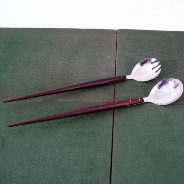 Mid Century Danish Modern Serving Utensils Pair Rosewood Steel Spoon Fork Two NM