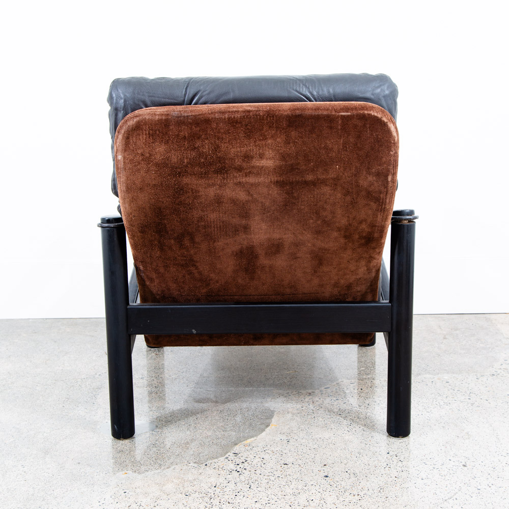 Mid Century Danish Modern Lounge Chair Black Leather Armchair Soren Nissen 70s - Image 7