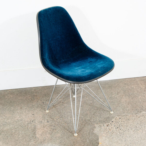 Mid Century Modern Side Shell Chair Herman Miller Eames Eiffel Base Blue Mohair