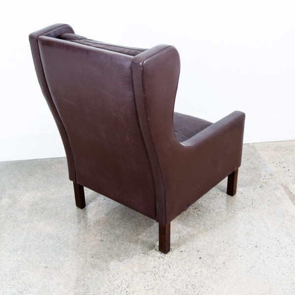 Mid Century Danish Modern Lounge Chair Wingback Brown Leather High Back Seat Mcm - Image 4