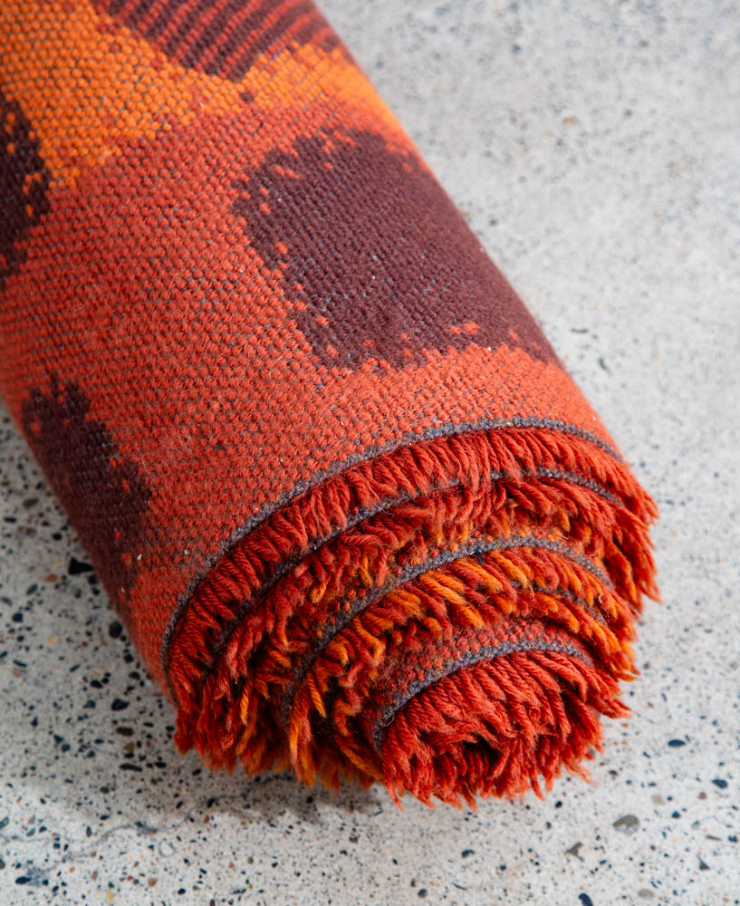 Mid Century Modern Shag Rug Ege Rya Abstract Orange Red Wool 142x93 Area Mcm XL - Image 3