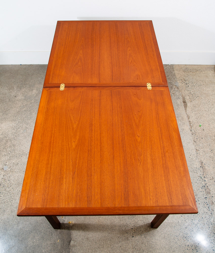 Mid Century Denmark Modern Dining Table Flip Top Teak Draw Frame Extension Brass - Image 2