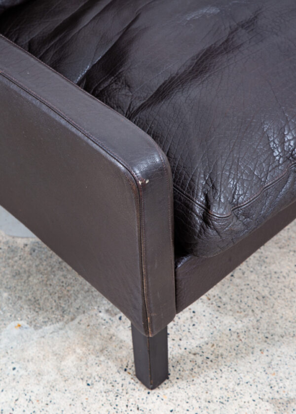 Mid Century Danish Modern Lounge Chair Black Leather Arm Denmark Mcm Armchair NM - Image 8