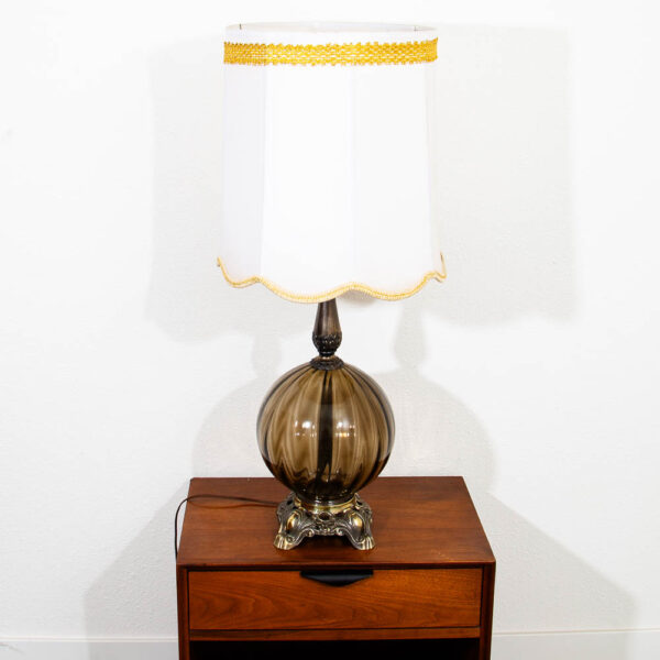 Mid Century Modern Smoke Glass Desk Lamp Textured Body with Metal Base