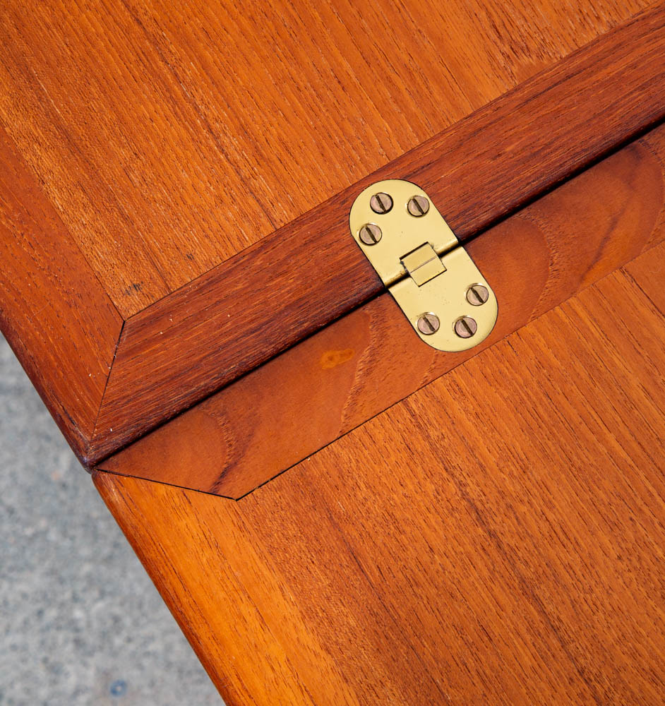 Mid Century Denmark Modern Dining Table Flip Top Teak Draw Frame Extension Brass - Image 7