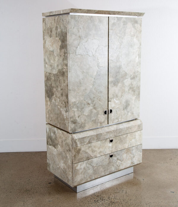 Mid Century Post Modern Dresser Armoire Highboy Stone Marble Metal Frame 1980 - Image 12