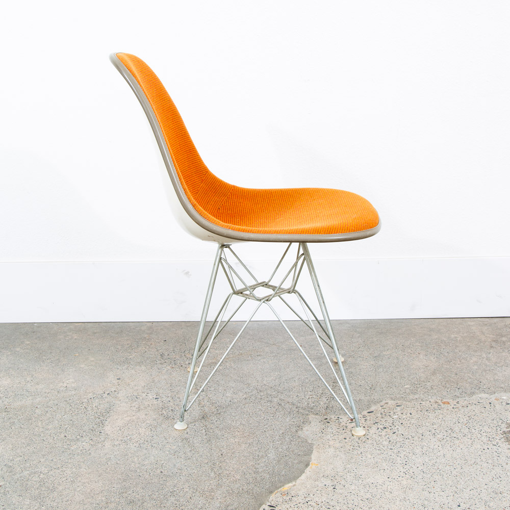 Mid Century Modern Side Chair Fiberglass Shell Orange Herman Miller Girard Tweed - Image 3