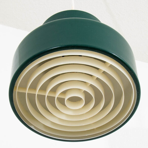Mid Century Modern Lyskær Danish Green Hanging Pendant White Plastic Grid Metal