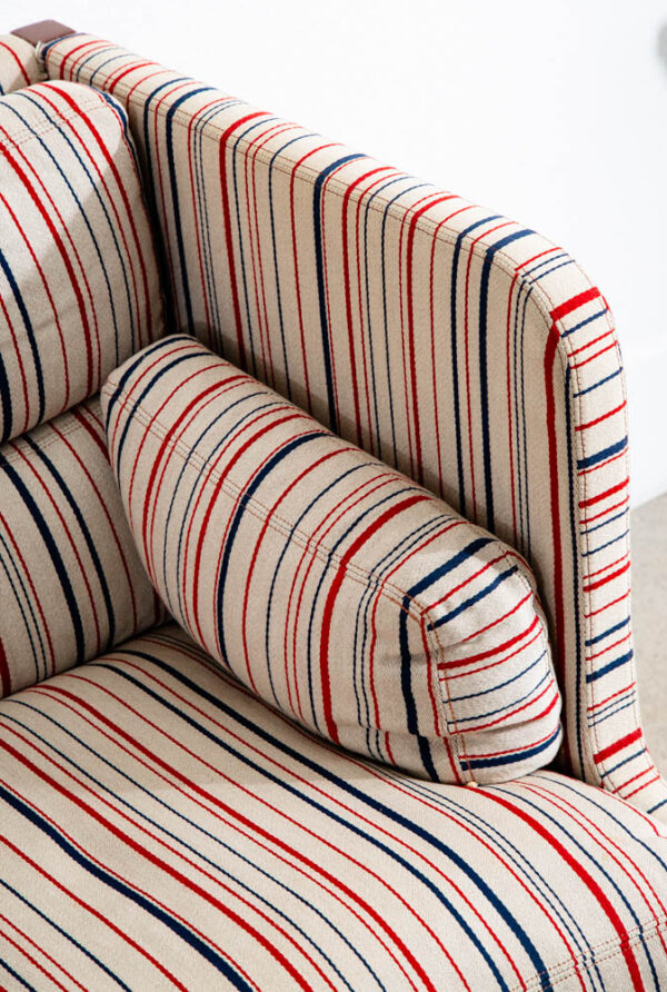 Mid Century Danish Modern Sofa Couch Highback 3 Seat Denmark White Blue Red Wood - Image 9