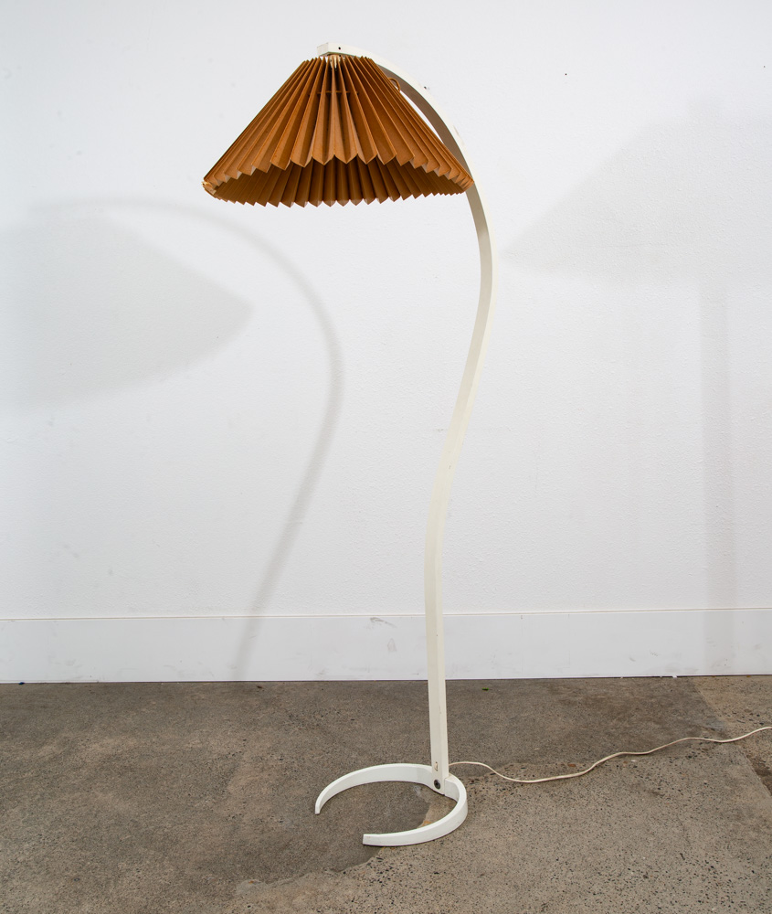 Mid Century Modern Floor Lamp Caprani Bentwood Shade MCM White Danish 60s-70s - Image 5