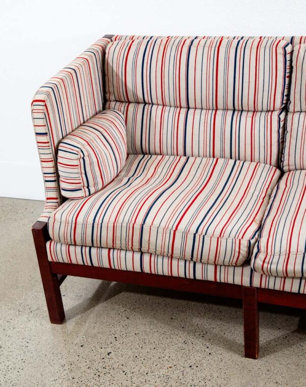 Mid Century Danish Modern Sofa Couch Highback 3 Seat Denmark White Blue Red Wood - Image 6
