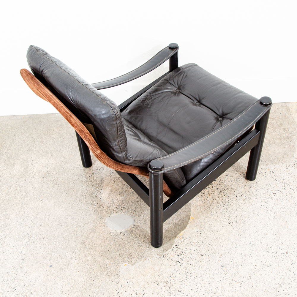 Mid Century Danish Modern Lounge Chair Black Leather Armchair Soren Nissen 70s - Image 6