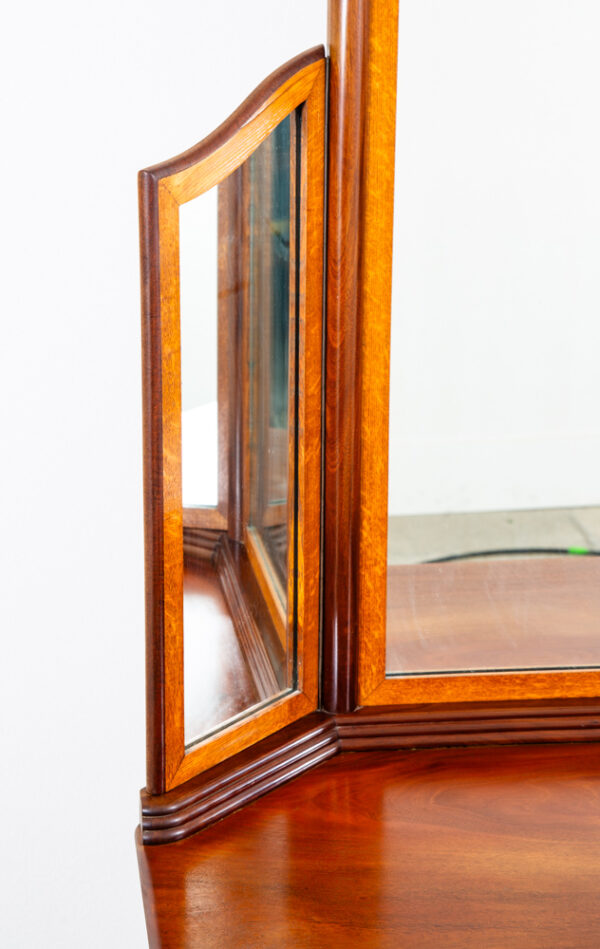 Mid Century Danish Modern Vanity Table Desk Oak Mirror Locking Drawers Vintage - Image 8