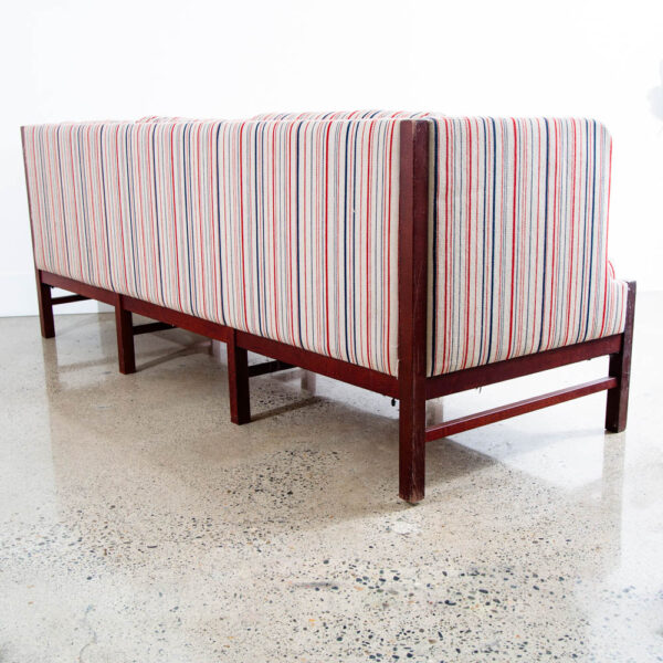 Mid Century Danish Modern Sofa Couch Highback 3 Seat Denmark White Blue Red Wood - Image 4