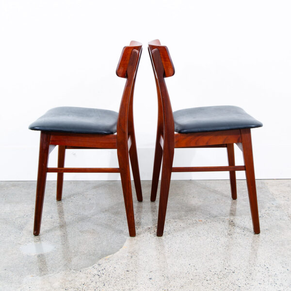 Mid Century Danish Modern Dining Chairs Black Leather Set 2 Pair Teak Elgaard NM - Image 2
