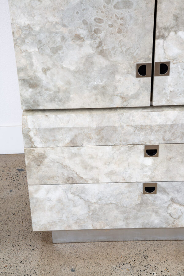 Mid Century Post Modern Dresser Armoire Highboy Stone Marble Metal Frame 1980 - Image 10