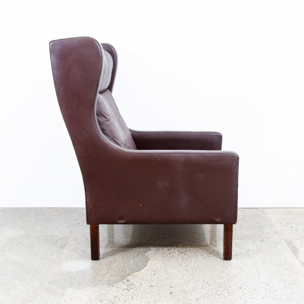 Mid Century Danish Modern Lounge Chair Wingback Brown Leather High Back Seat Mcm - Image 2