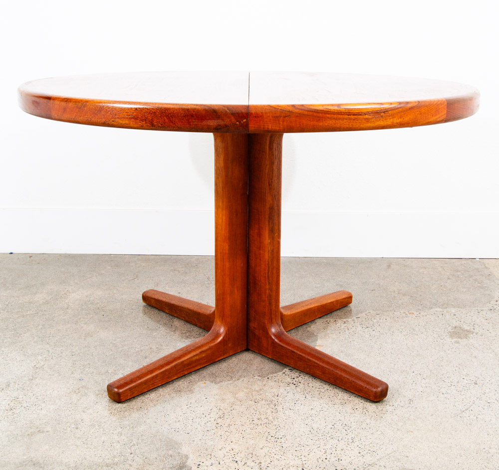 Mid Century Danish Modern Dining Table Round Teak Vejle Stole Circular Restored - Image 2