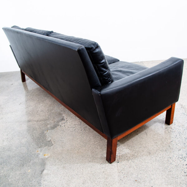 Mid Century Danish Modern Sofa Couch 3 Seater Leather Black Wood Denmark 74 in - Image 4