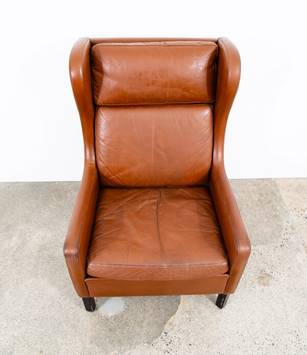 Mid Century Danish Modern Lounge Chair Wingback Brown Leather High Back Seat Mcm - Image 5