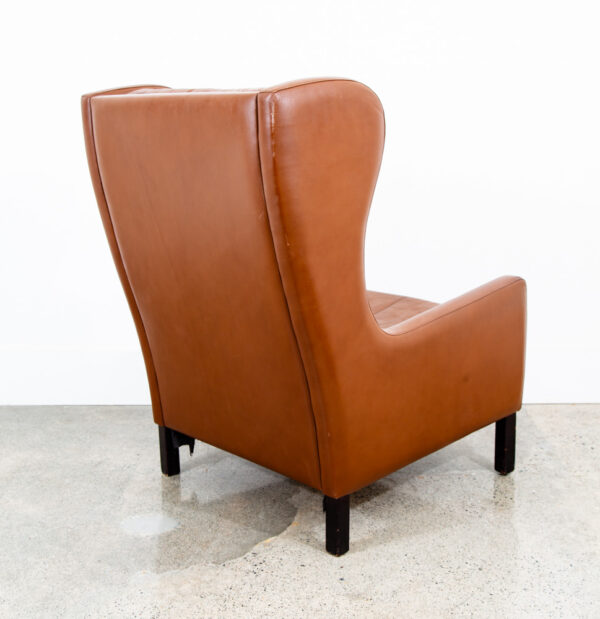 Mid Century Danish Modern Lounge Chair Wingback Brown Leather High Back Seat Mcm - Image 4
