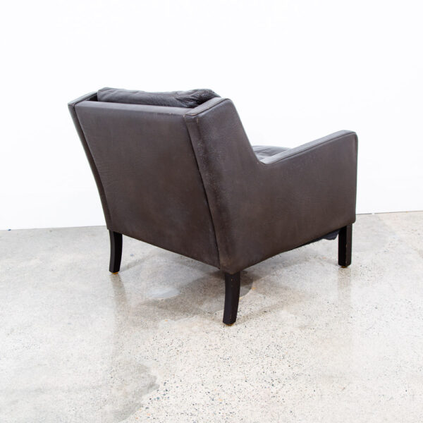 Mid Century Danish Modern Lounge Chair Black Leather Arm Denmark Mcm Armchair NM - Image 5