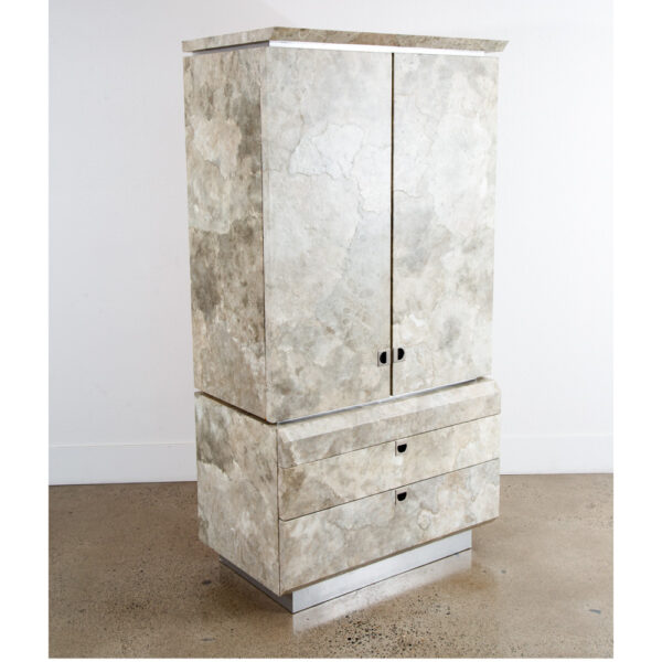 Mid Century Post Modern Dresser Armoire Highboy Stone Marble Metal Frame 1980